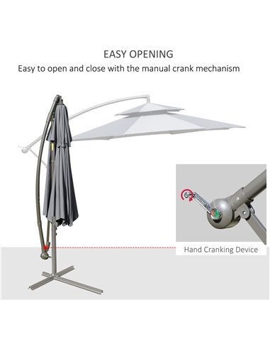 Outsunny 2.7m Garden Banana Parasol Cantilever Umbrella with Crank Handle, Double Tier Canopy and Cross Base for Outdoor, Hangin