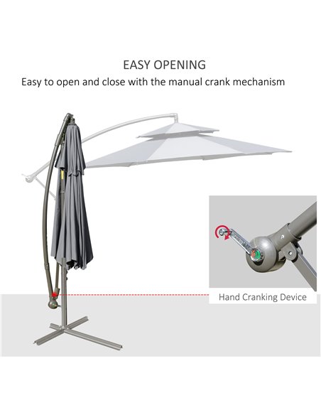Outsunny 2.7m Garden Banana Parasol Cantilever Umbrella with Crank Handle, Double Tier Canopy and Cross Base for Outdoor, Hangin - pic 49978 | FastDaddyshop