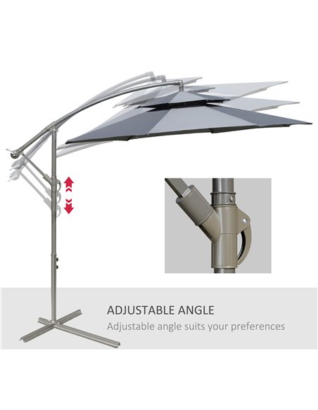 Outsunny 2.7m Garden Banana Parasol Cantilever Umbrella with Crank Handle, Double Tier Canopy and Cross Base for Outdoor, Hangin - pic 49979 | FastDaddyshop