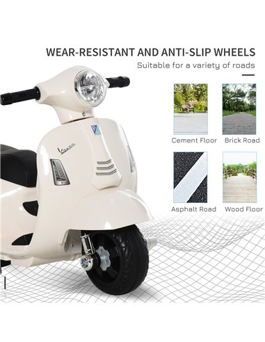 HOMCOM Vespa Licensed Kids Ride On Motorcycle 6V Battery Powered Electric Trike Toys for 18-36 Months with Horn Headlight White