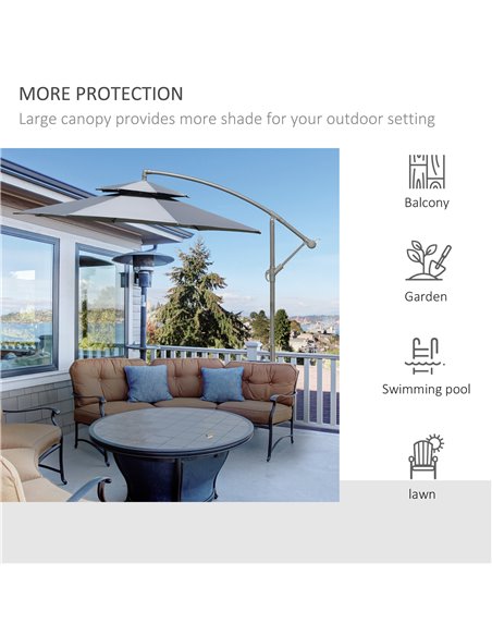 Outsunny 2.7m Garden Banana Parasol Cantilever Umbrella with Crank Handle, Double Tier Canopy and Cross Base for Outdoor, Hangin - pic 49981 | FastDaddyshop