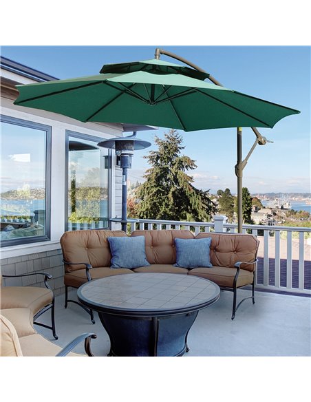 Outsunny 2.7m Banana Parasol Cantilever Umbrella with Crank Handle , Double Tier Canopy and Cross Base for Outdoor, Hanging Sun  - pic 49985 | FastDaddyshop