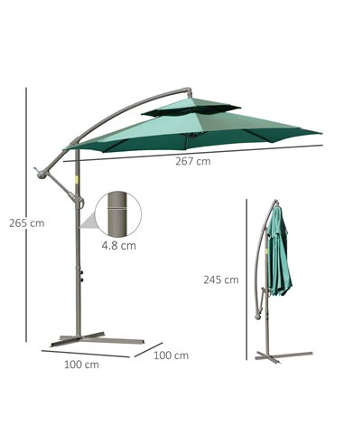 Outsunny 2.7m Banana Parasol Cantilever Umbrella with Crank Handle , Double Tier Canopy and Cross Base for Outdoor, Hanging Sun 