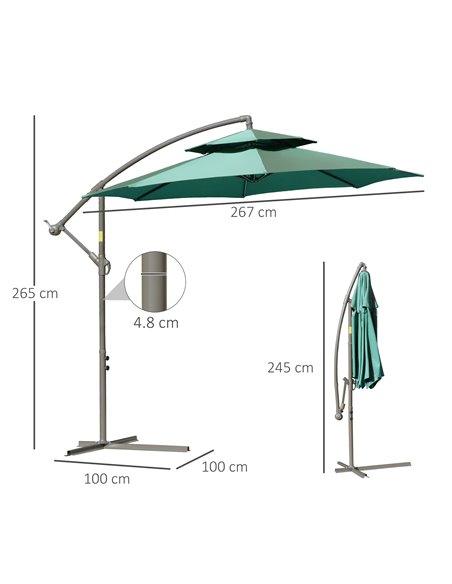 Outsunny 2.7m Banana Parasol Cantilever Umbrella with Crank Handle , Double Tier Canopy and Cross Base for Outdoor, Hanging Sun  - pic 49986 | FastDaddyshop