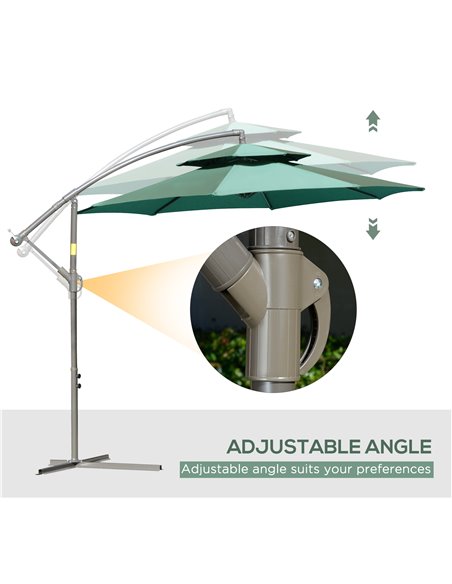 Outsunny 2.7m Banana Parasol Cantilever Umbrella with Crank Handle , Double Tier Canopy and Cross Base for Outdoor, Hanging Sun  - pic 49987 | FastDaddyshop