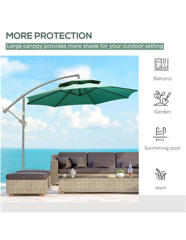 Outsunny 2.7m Banana Parasol Cantilever Umbrella with Crank Handle , Double Tier Canopy and Cross Base for Outdoor, Hanging Sun 