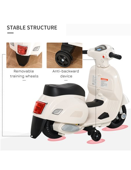 HOMCOM Vespa Licensed Kids Ride On Motorcycle 6V Battery Powered Electric Trike Toys for 18-36 Months with Horn Headlight White - pic 4999 | FastDaddyshop