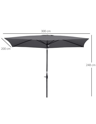 Outsunny 2 x 3(m) Garden Parasols Umbrellas Rectangular Patio Market Umbrella Outdoor Sun Shade w/ Crank & Push Button Tilt, Alu