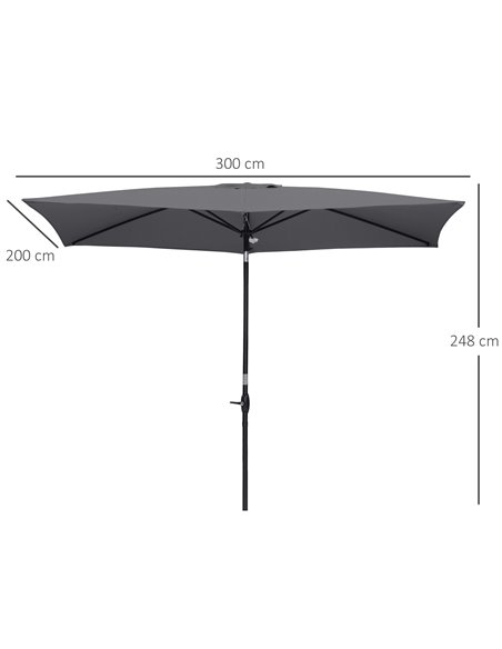 Outsunny 2 x 3(m) Garden Parasols Umbrellas Rectangular Patio Market Umbrella Outdoor Sun Shade w/ Crank & Push Button Tilt, Alu - pic 49995 | FastDaddyshop