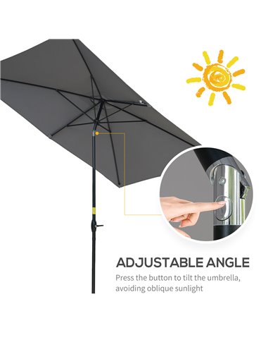 Outsunny 2 x 3(m) Garden Parasols Umbrellas Rectangular Patio Market Umbrella Outdoor Sun Shade w/ Crank & Push Button Tilt, Alu