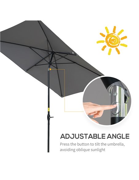 Outsunny 2 x 3(m) Garden Parasols Umbrellas Rectangular Patio Market Umbrella Outdoor Sun Shade w/ Crank & Push Button Tilt, Alu - pic 49996 | FastDaddyshop