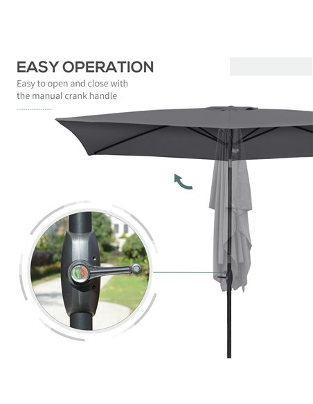 Outsunny 2 x 3(m) Garden Parasols Umbrellas Rectangular Patio Market Umbrella Outdoor Sun Shade w/ Crank & Push Button Tilt, Alu - pic 49997 | FastDaddyshop