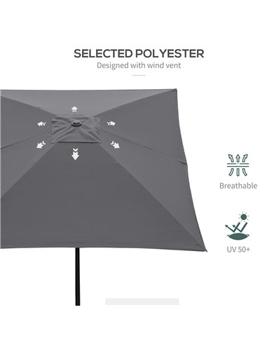 Outsunny 2 x 3(m) Garden Parasols Umbrellas Rectangular Patio Market Umbrella Outdoor Sun Shade w/ Crank & Push Button Tilt, Alu
