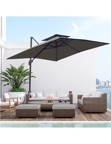Outsunny 3 x 3(m) Garden Cantilever Roma Parasol with Crank and Tilt, Square Overhanging Patio Umbrella with 360° Rotation, Sun 