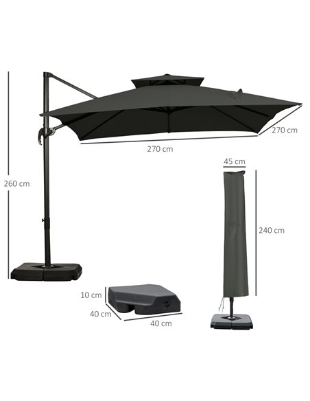 Outsunny 3 x 3(m) Garden Cantilever Roma Parasol with Crank and Tilt, Square Overhanging Patio Umbrella with 360° Rotation, Sun  - pic 50013 | FastDaddyshop
