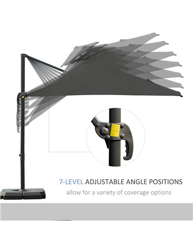 Outsunny 3 x 3(m) Garden Cantilever Roma Parasol with Crank and Tilt, Square Overhanging Patio Umbrella with 360° Rotation, Sun 