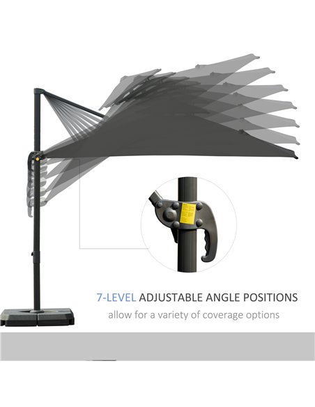 Outsunny 3 x 3(m) Garden Cantilever Roma Parasol with Crank and Tilt, Square Overhanging Patio Umbrella with 360° Rotation, Sun  - pic 50014 | FastDaddyshop