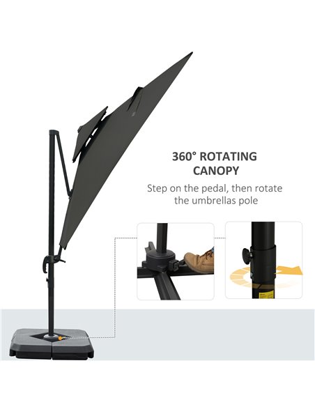 Outsunny 3 x 3(m) Garden Cantilever Roma Parasol with Crank and Tilt, Square Overhanging Patio Umbrella with 360° Rotation, Sun  - pic 50015 | FastDaddyshop