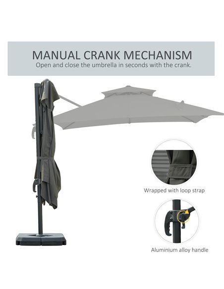 Outsunny 3 x 3(m) Garden Cantilever Roma Parasol with Crank and Tilt, Square Overhanging Patio Umbrella with 360° Rotation, Sun  - pic 50017 | FastDaddyshop