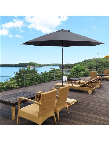 Outsunny 2.7M Garden Parasol, Patio Sun Umbrella, Tilt Shade Shelter Canopy, Aluminium Frame, Charcoal Grey 84D-023CG