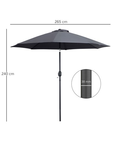 Outsunny 2.7M Garden Parasol, Patio Sun Umbrella, Tilt Shade Shelter Canopy, Aluminium Frame, Charcoal Grey 84D-023CG