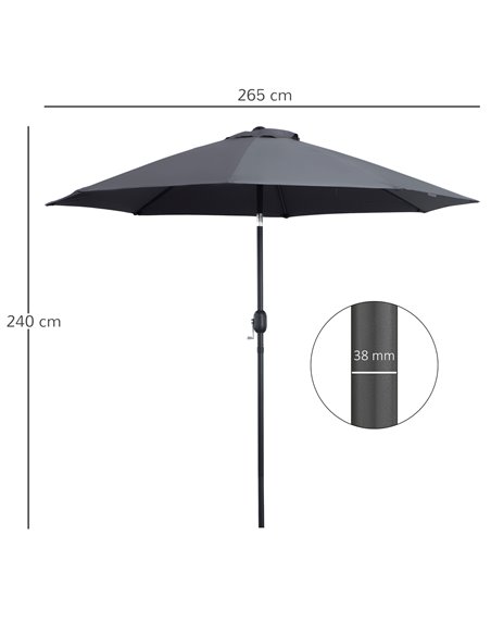 Outsunny 2.7M Garden Parasol, Patio Sun Umbrella, Tilt Shade Shelter Canopy, Aluminium Frame, Charcoal Grey 84D-023CG - pic 50022 | FastDaddyshop