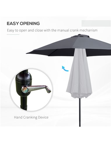 Outsunny 2.7M Garden Parasol, Patio Sun Umbrella, Tilt Shade Shelter Canopy, Aluminium Frame, Charcoal Grey 84D-023CG