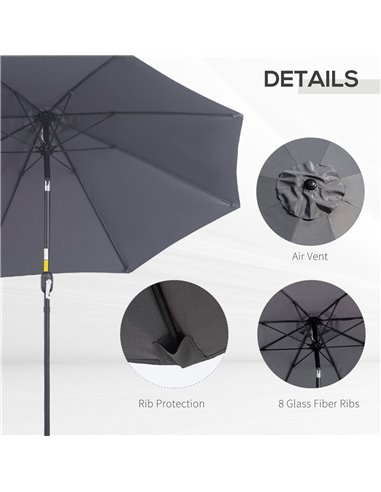 Outsunny 2.7M Garden Parasol, Patio Sun Umbrella, Tilt Shade Shelter Canopy, Aluminium Frame, Charcoal Grey 84D-023CG