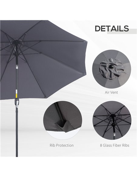 Outsunny 2.7M Garden Parasol, Patio Sun Umbrella, Tilt Shade Shelter Canopy, Aluminium Frame, Charcoal Grey 84D-023CG - pic 50025 | FastDaddyshop