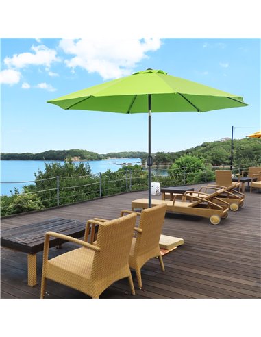 Outsunny 2.7M Patio Parasol Sun Umbrella, Tilt Shade Shelter Canopy with Crank 8 Ribs Aluminium Frame, Light Green 84D-023YG