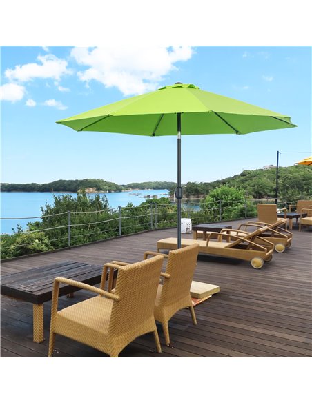 Outsunny 2.7M Patio Parasol Sun Umbrella, Tilt Shade Shelter Canopy with Crank 8 Ribs Aluminium Frame, Light Green 84D-023YG - pic 50030 | FastDaddyshop