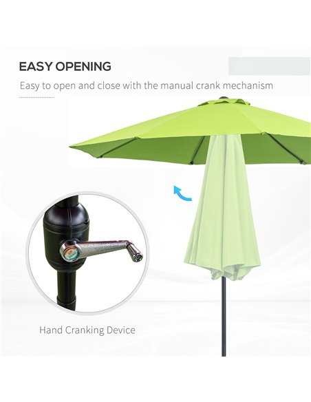 Outsunny 2.7M Patio Parasol Sun Umbrella, Tilt Shade Shelter Canopy with Crank 8 Ribs Aluminium Frame, Light Green 84D-023YG - pic 50032 | FastDaddyshop