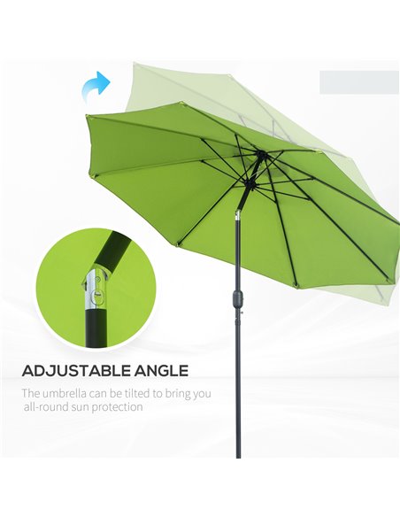 Outsunny 2.7M Patio Parasol Sun Umbrella, Tilt Shade Shelter Canopy with Crank 8 Ribs Aluminium Frame, Light Green 84D-023YG - pic 50033 | FastDaddyshop