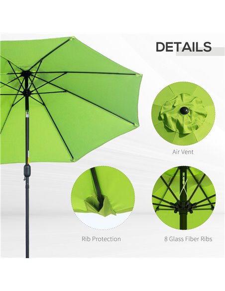 Outsunny 2.7M Patio Parasol Sun Umbrella, Tilt Shade Shelter Canopy with Crank 8 Ribs Aluminium Frame, Light Green 84D-023YG - pic 50034 | FastDaddyshop
