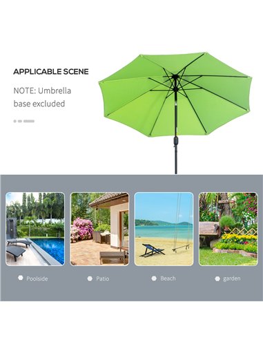 Outsunny 2.7M Patio Parasol Sun Umbrella, Tilt Shade Shelter Canopy with Crank 8 Ribs Aluminium Frame, Light Green 84D-023YG