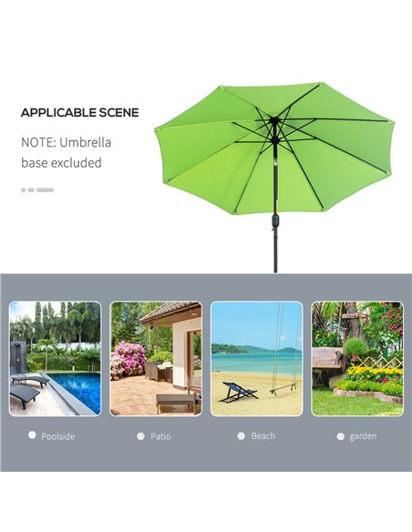 Outsunny 2.7M Patio Parasol Sun Umbrella, Tilt Shade Shelter Canopy with Crank 8 Ribs Aluminium Frame, Light Green 84D-023YG - pic 50035 | FastDaddyshop