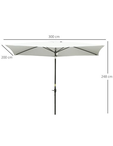 Outsunny 2 x 3m Garden Parasol Umbrella, Rectangular Market Umbrella Patio, Outdoor Table Umbrellas with Crank & Push Button Til