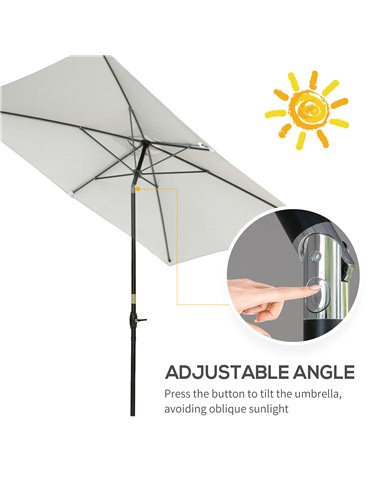Outsunny 2 x 3m Garden Parasol Umbrella, Rectangular Market Umbrella Patio, Outdoor Table Umbrellas with Crank & Push Button Til