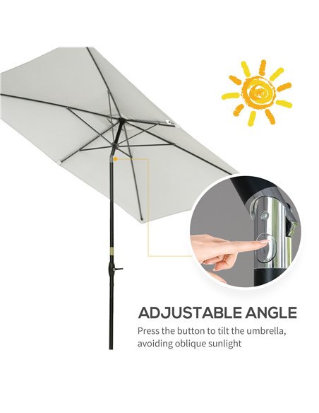 Outsunny 2 x 3m Garden Parasol Umbrella, Rectangular Market Umbrella Patio, Outdoor Table Umbrellas with Crank & Push Button Til - pic 50041 | FastDaddyshop