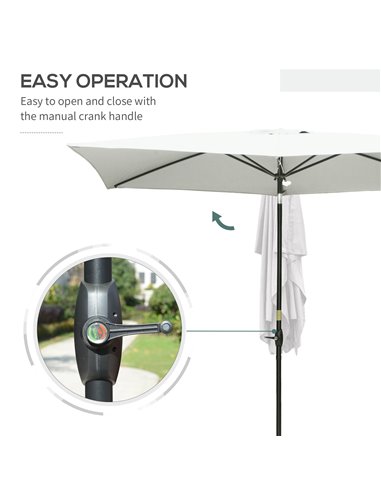 Outsunny 2 x 3m Garden Parasol Umbrella, Rectangular Market Umbrella Patio, Outdoor Table Umbrellas with Crank & Push Button Til