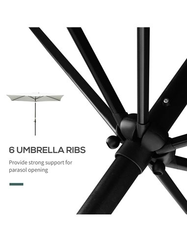 Outsunny 2 x 3m Garden Parasol Umbrella, Rectangular Market Umbrella Patio, Outdoor Table Umbrellas with Crank & Push Button Til