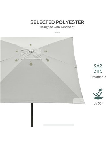 Outsunny 2 x 3m Garden Parasol Umbrella, Rectangular Market Umbrella Patio, Outdoor Table Umbrellas with Crank & Push Button Til