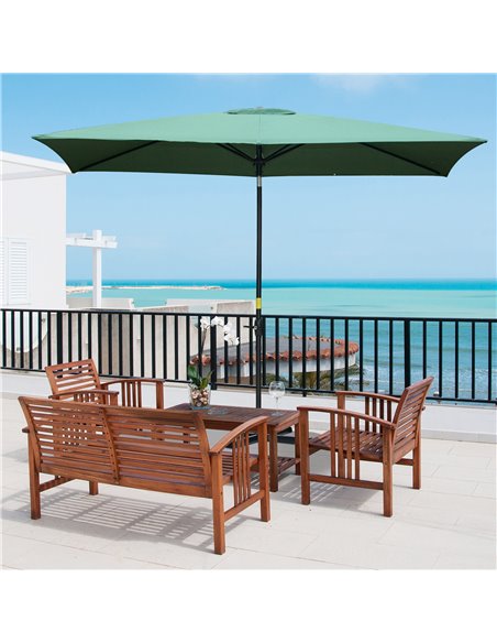 Outsunny 2 x 3m Rectangular Market Umbrella Patio Outdoor Table Umbrellas with Crank & Push Button Tilt, Green 84D-158GN - pic 50048 | FastDaddyshop