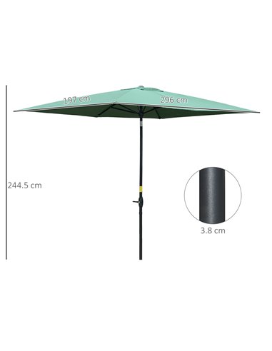 Outsunny 2 x 3m Rectangular Market Umbrella Patio Outdoor Table Umbrellas with Crank & Push Button Tilt, Green 84D-158GN