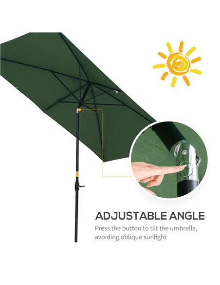 Outsunny 2 x 3m Rectangular Market Umbrella Patio Outdoor Table Umbrellas with Crank & Push Button Tilt, Green 84D-158GN - pic 50050 | FastDaddyshop