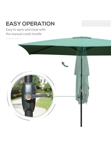 Outsunny 2 x 3m Rectangular Market Umbrella Patio Outdoor Table Umbrellas with Crank & Push Button Tilt, Green 84D-158GN - pic 50051 | FastDaddyshop