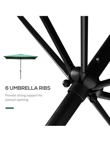 Outsunny 2 x 3m Rectangular Market Umbrella Patio Outdoor Table Umbrellas with Crank & Push Button Tilt, Green 84D-158GN