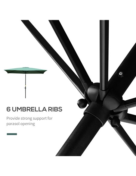 Outsunny 2 x 3m Rectangular Market Umbrella Patio Outdoor Table Umbrellas with Crank & Push Button Tilt, Green 84D-158GN - pic 50052 | FastDaddyshop