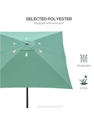 Outsunny 2 x 3m Rectangular Market Umbrella Patio Outdoor Table Umbrellas with Crank & Push Button Tilt, Green 84D-158GN