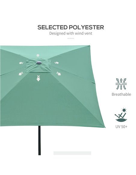 Outsunny 2 x 3m Rectangular Market Umbrella Patio Outdoor Table Umbrellas with Crank & Push Button Tilt, Green 84D-158GN - pic 50053 | FastDaddyshop